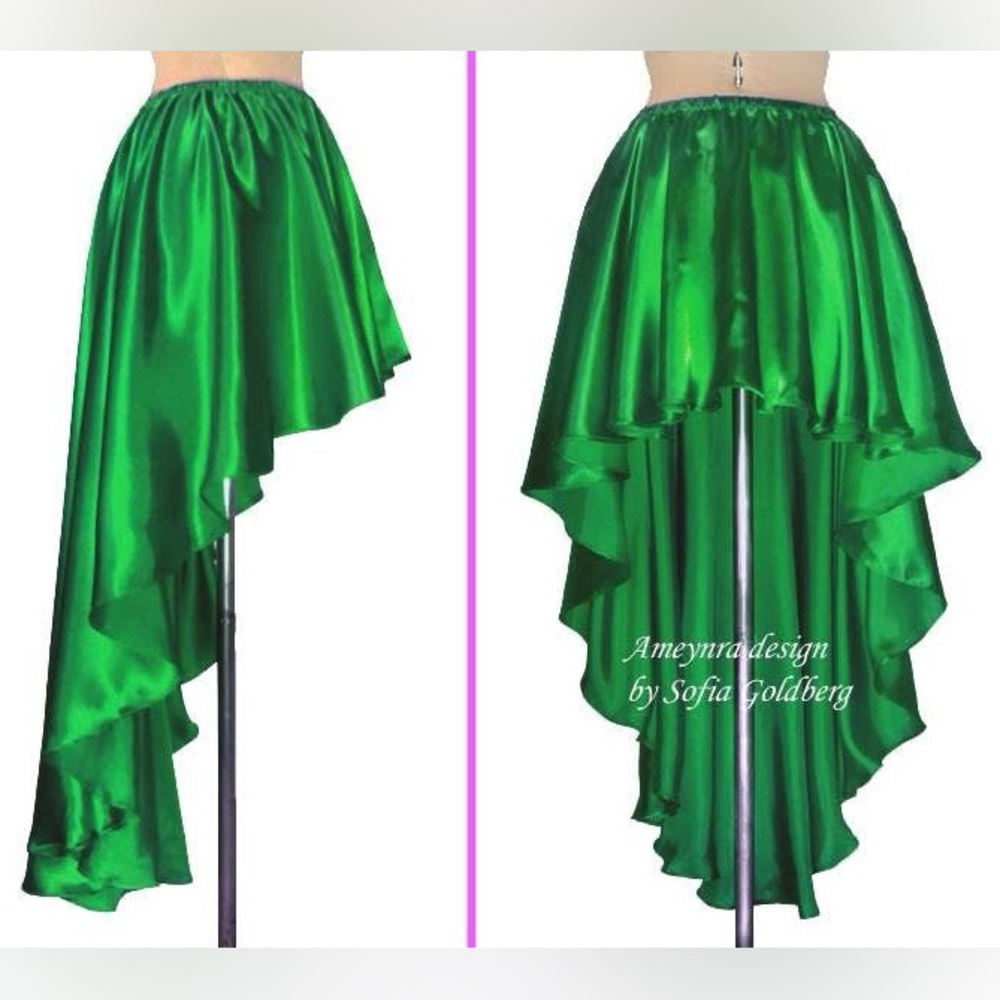 Ameynra high low skirt, Green satin, New All sizes